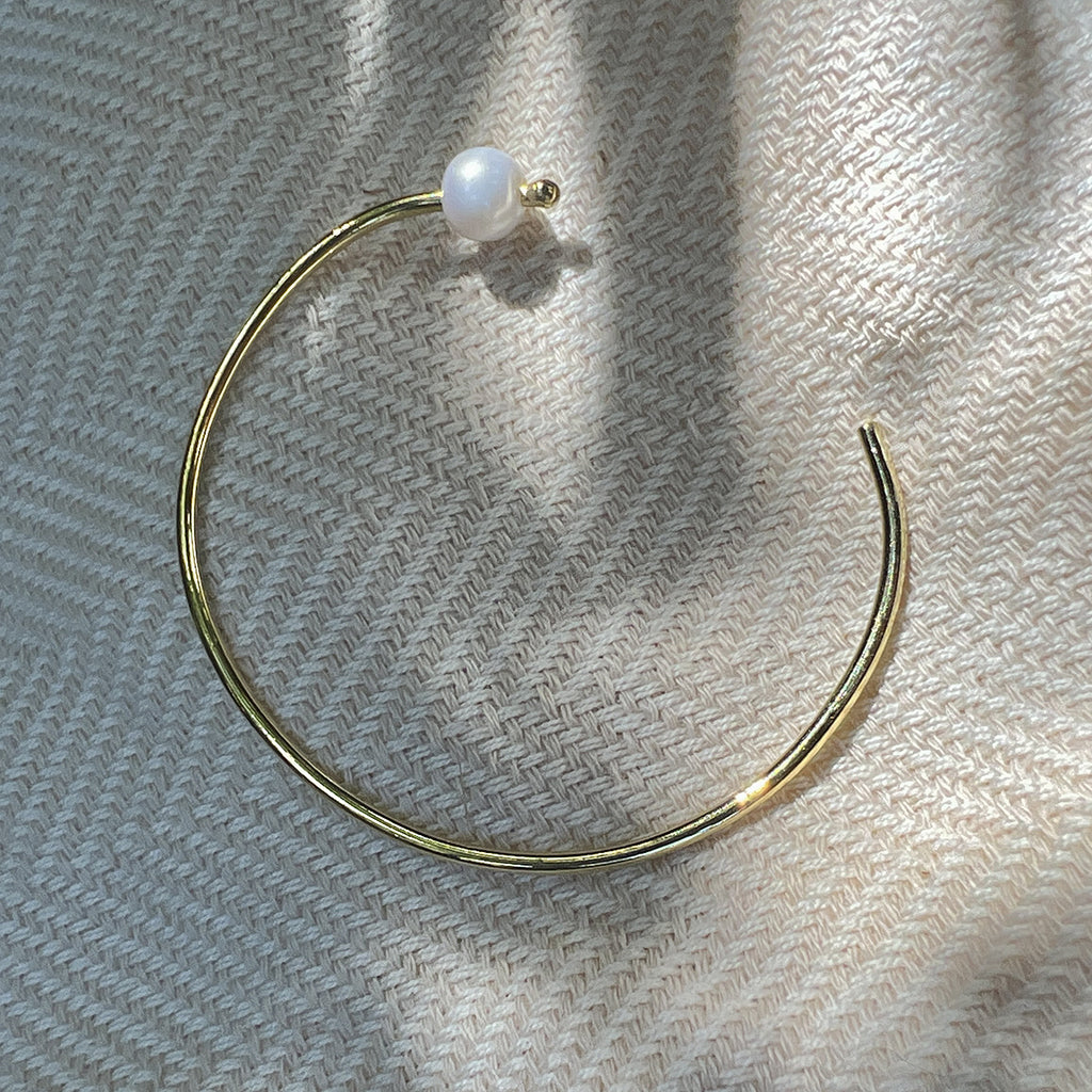 Freshwater Pearl Bangle | Upcycled Brass with Gold Plating | Minimalist | Cambodia