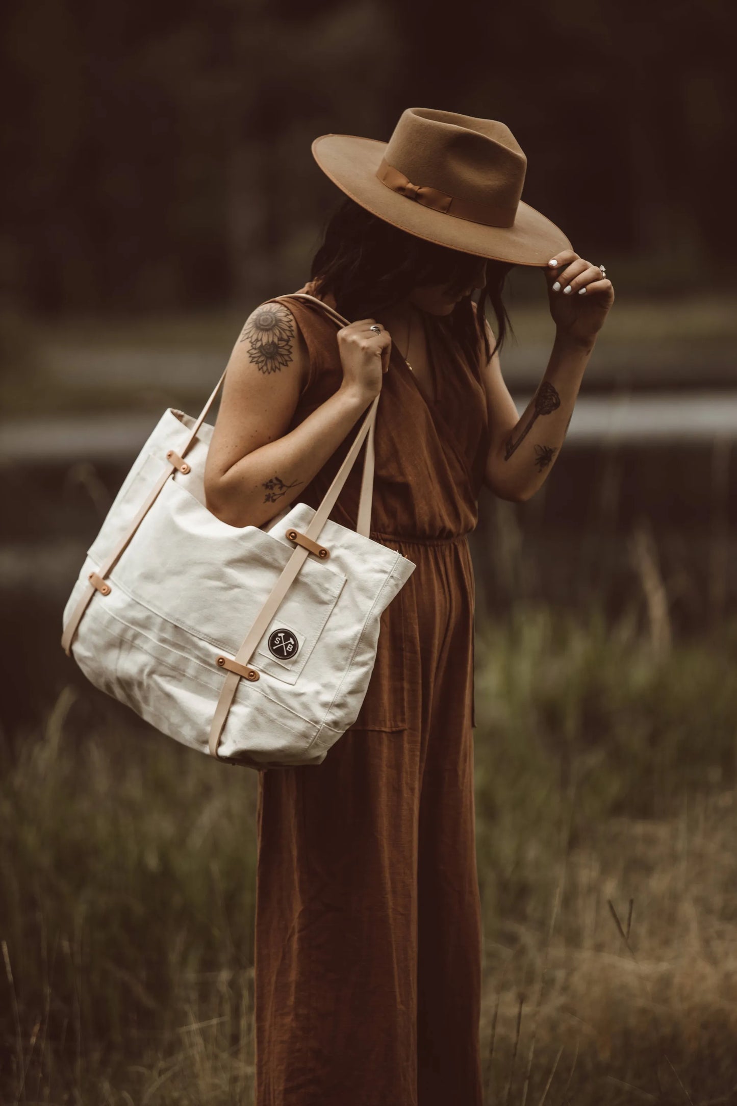 Canvas Getaway Tote - Organic Cotton and Leather - Oversized Style - USA