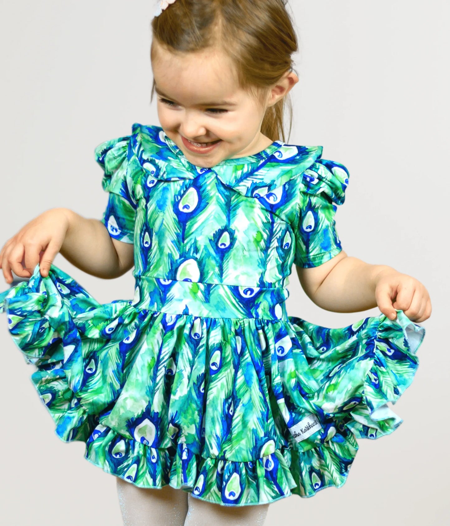 Peacock Feather Twirl Dress — Soft Organic Silk