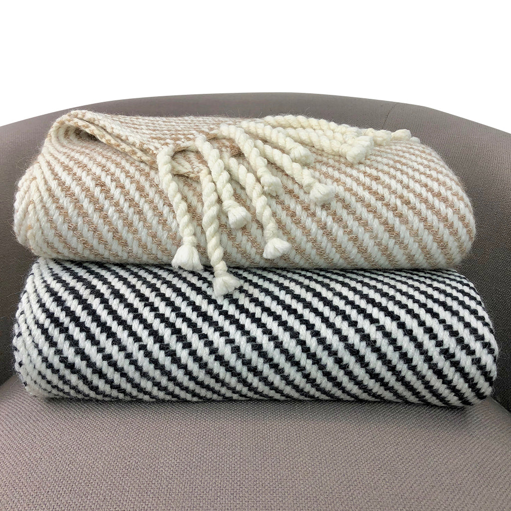 Peruvian Highlands Chunky Alpaca & Wool Striped Throw, Camel + Snow White, Peru