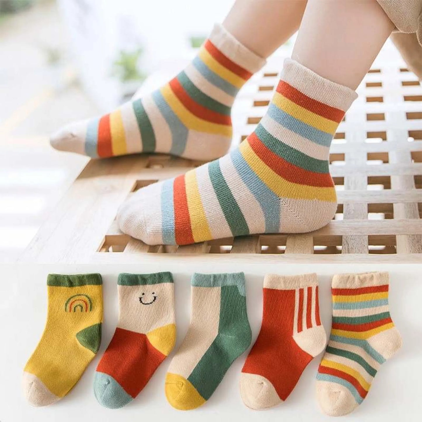 Organic Cotton Breathable Kids Socks - Multi-Color 5-Pack - USA