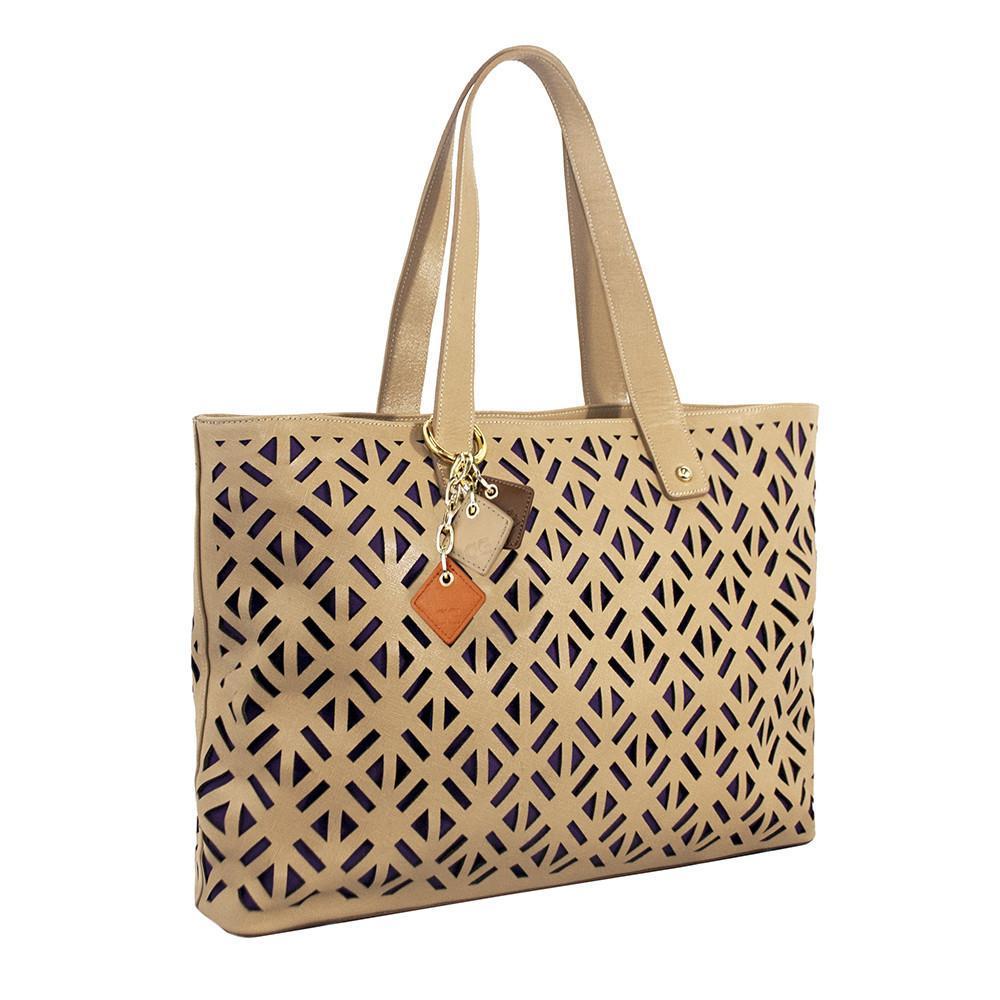 Laser-Cut Genuine Leather Tote Bag - Spacious Interior with Shoulder Straps