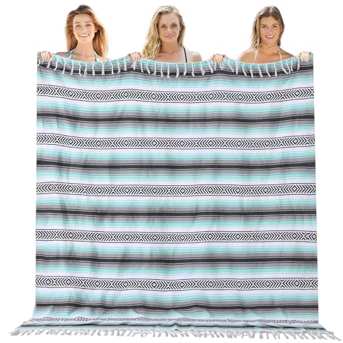 XL Mexican Serape, 60"x78", Fast-Dry Cotton Blend, Mint/Tan, Mexico