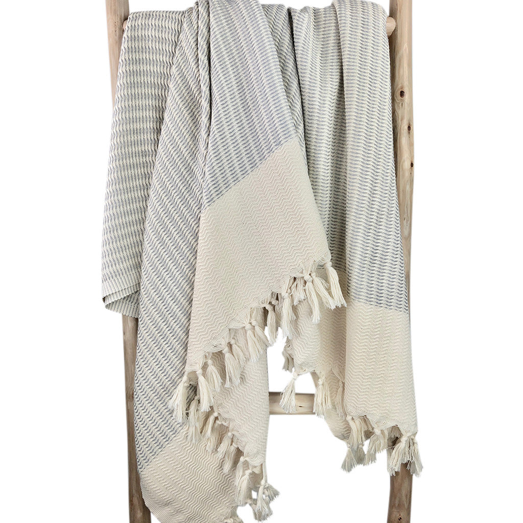 Artisans Reversible Wave Turkish Throw, 100% Natural Cotton & Bamboo, Turkey