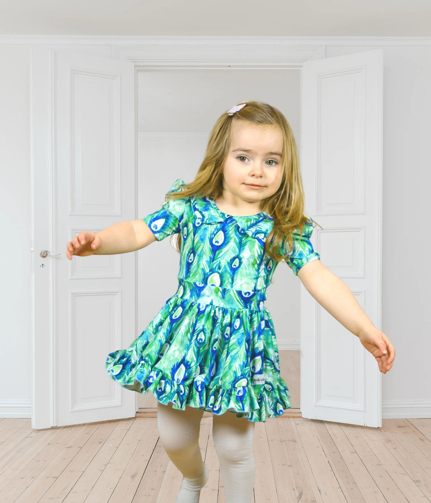 Peacock Feather Twirl Dress — Soft Organic Silk
