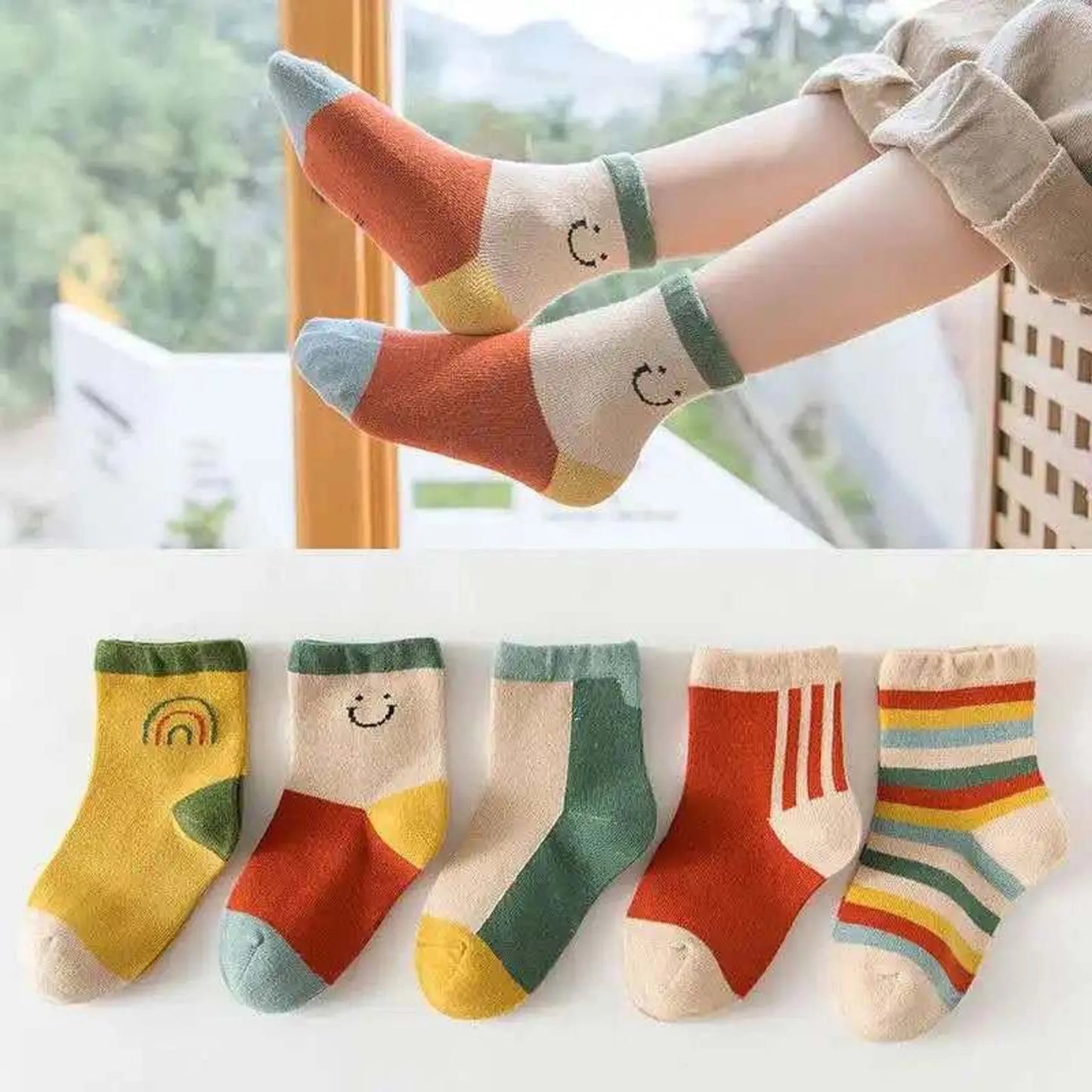 Organic Cotton Breathable Kids Socks - Multi-Color 5-Pack - USA