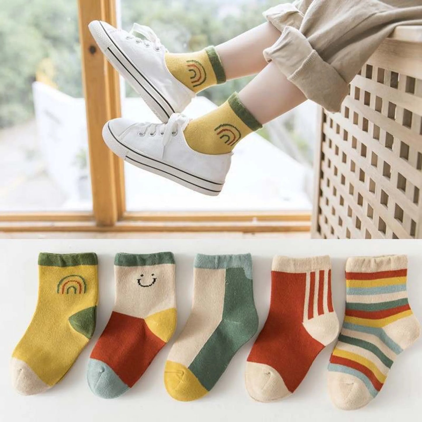 Organic Cotton Breathable Kids Socks - Multi-Color 5-Pack - USA