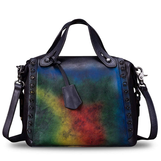 Heritage Satchel, Artisan Hand-Dyed Cow Leather, Vintage Multicolor, India