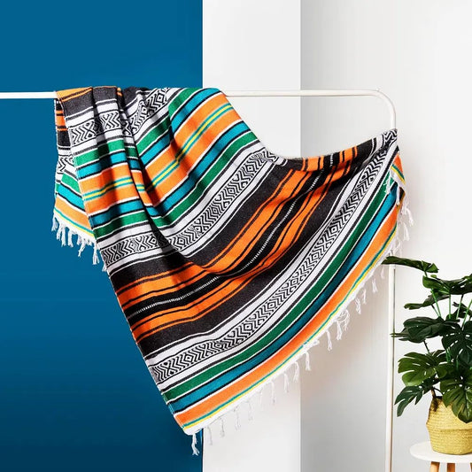 Airooglee Authentic Mexican Serape, Recycled Cotton, Handwoven Artisanal Style, Mexico