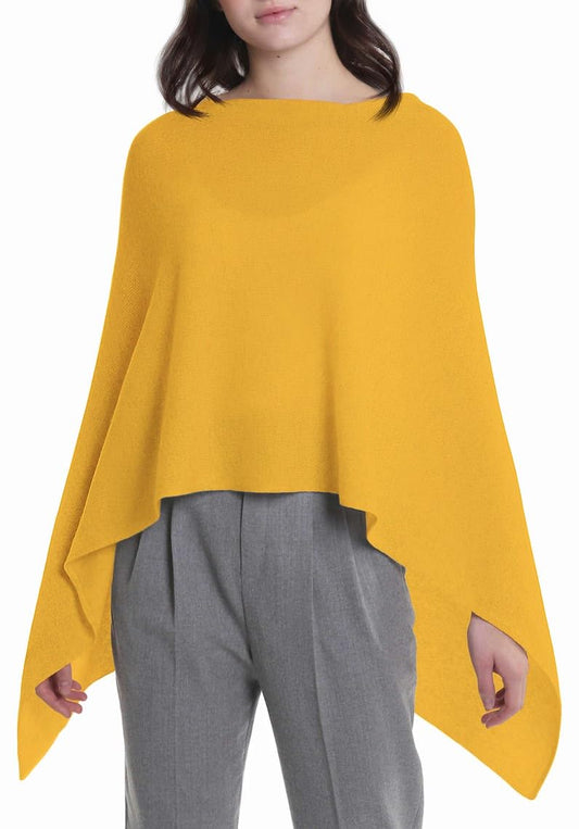 InCashmere 100% Pure Cashmere Women Poncho Sweater - Lightweight Warm Knitted Shawl Wrap - All Year Round Dress Topper Gift (Sunflower)