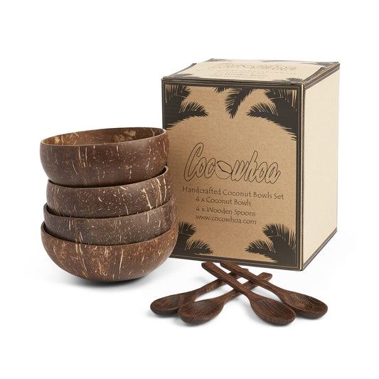 Coconut Bowl and Spoon Gift Set - Reclaimed Shell - Handcrafted Style - USA