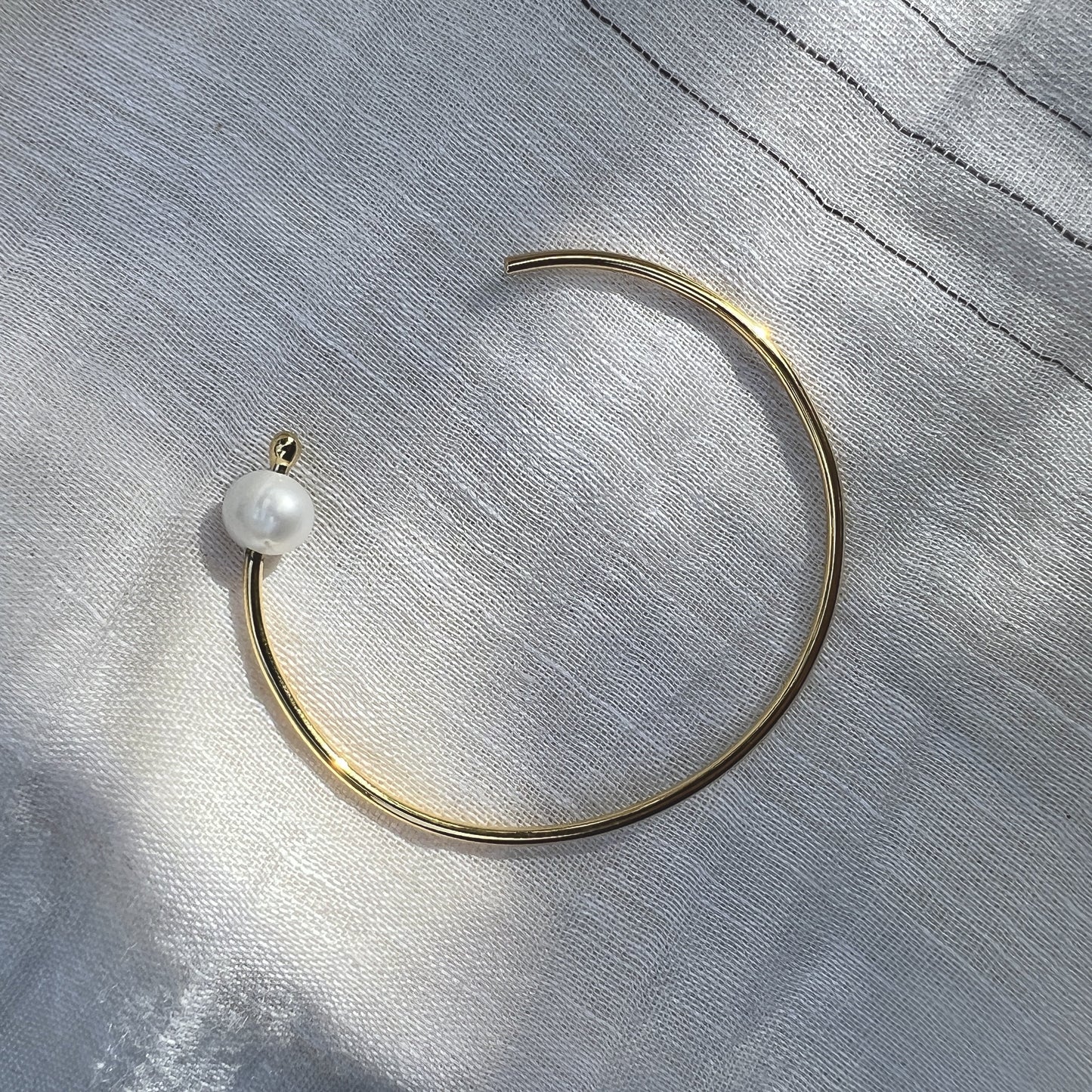 Freshwater Pearl Bangle | Upcycled Brass with Gold Plating | Minimalist | Cambodia