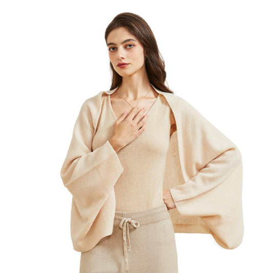 Cashmere and Nylon Shawl with Sleeves