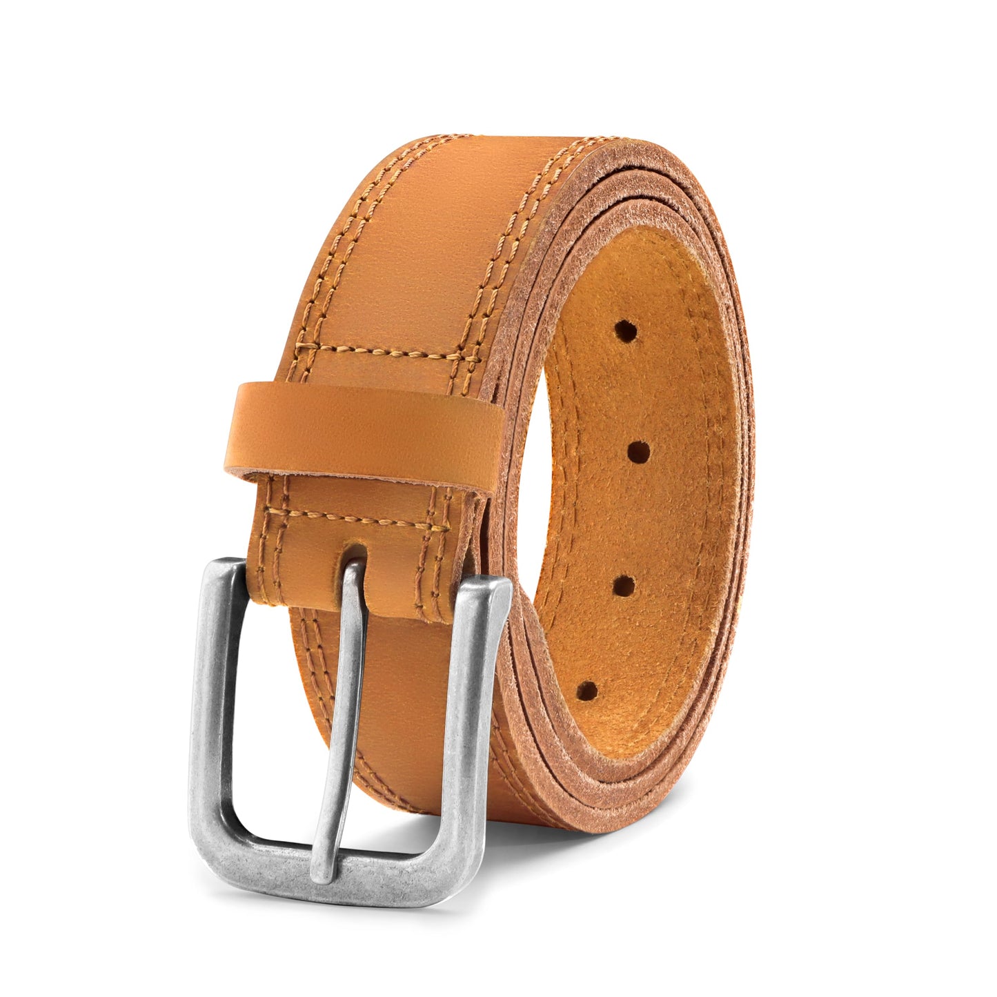 Genuine Leather Handmade Daily Belt with Classic Metal Buckle - Tan