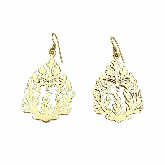 Cambodia Craft Recycled Brass Bombshell Carved Earrings, Kandal Province