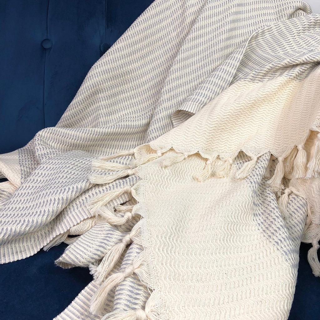 Artisans Reversible Wave Turkish Throw, 100% Natural Cotton & Bamboo, Turkey