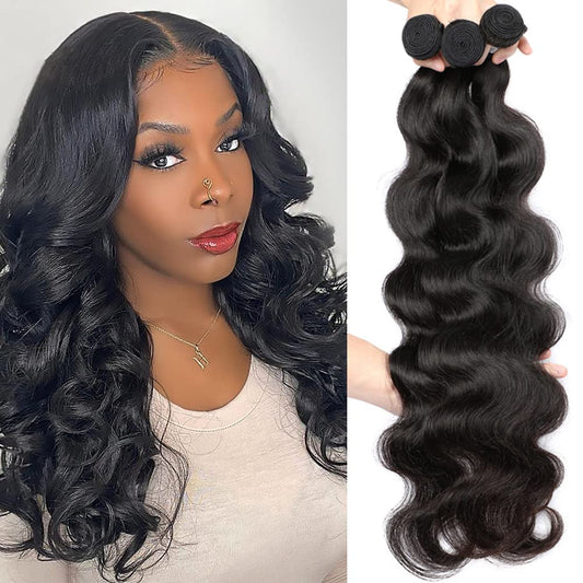 Aopusi Human Hair Bundles Body Wave 3 Bundles (14 16 18 Inch) 100% Unprocessed Human Hair Virgin Remy Hair Extension Natural Color for Black Women