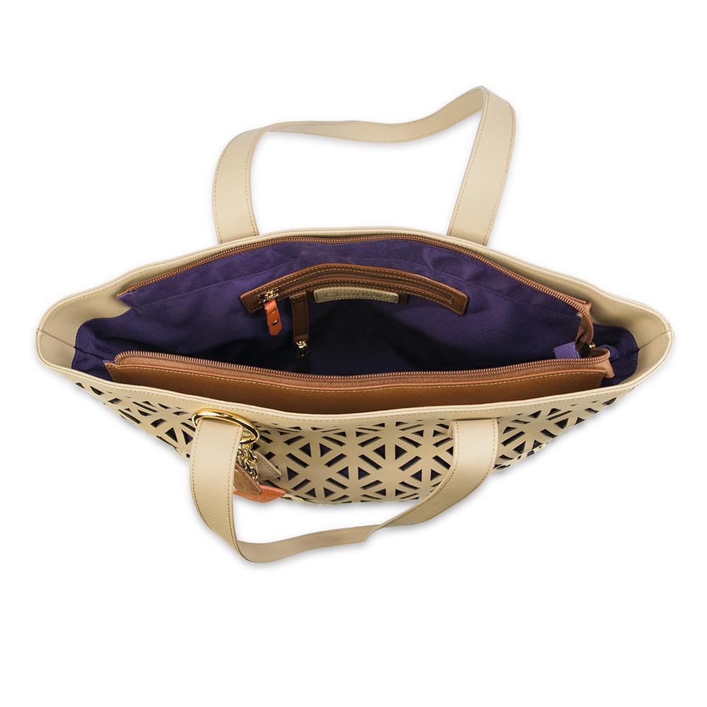 Laser-Cut Genuine Leather Tote Bag - Spacious Interior with Shoulder Straps