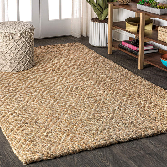 JONATHAN Y Hira Rug, Natural Jute, Hand-Woven Diamond Chunky Style, 6' x 9' Area Rug