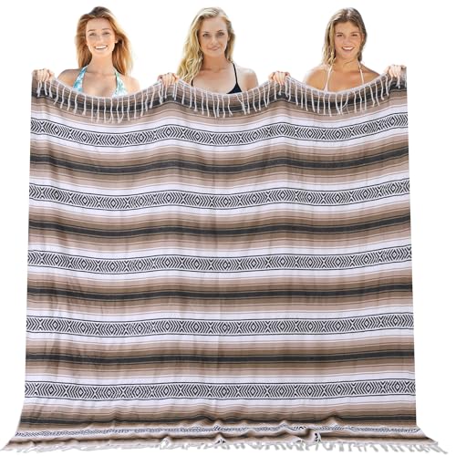 XL Mexican Serape, 60"x78", Fast-Dry Cotton Blend, Mint/Tan, Mexico