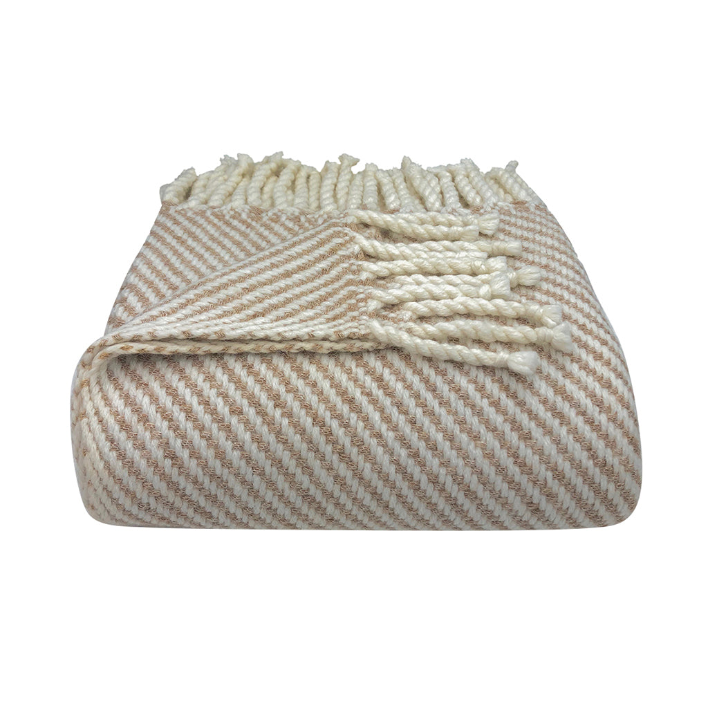 Peruvian Highlands Chunky Alpaca & Wool Striped Throw, Camel + Snow White, Peru