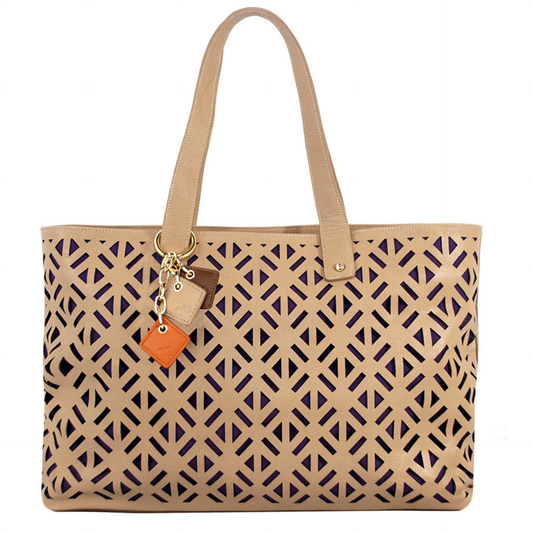 Laser-Cut Genuine Leather Tote Bag - Spacious Interior with Shoulder Straps