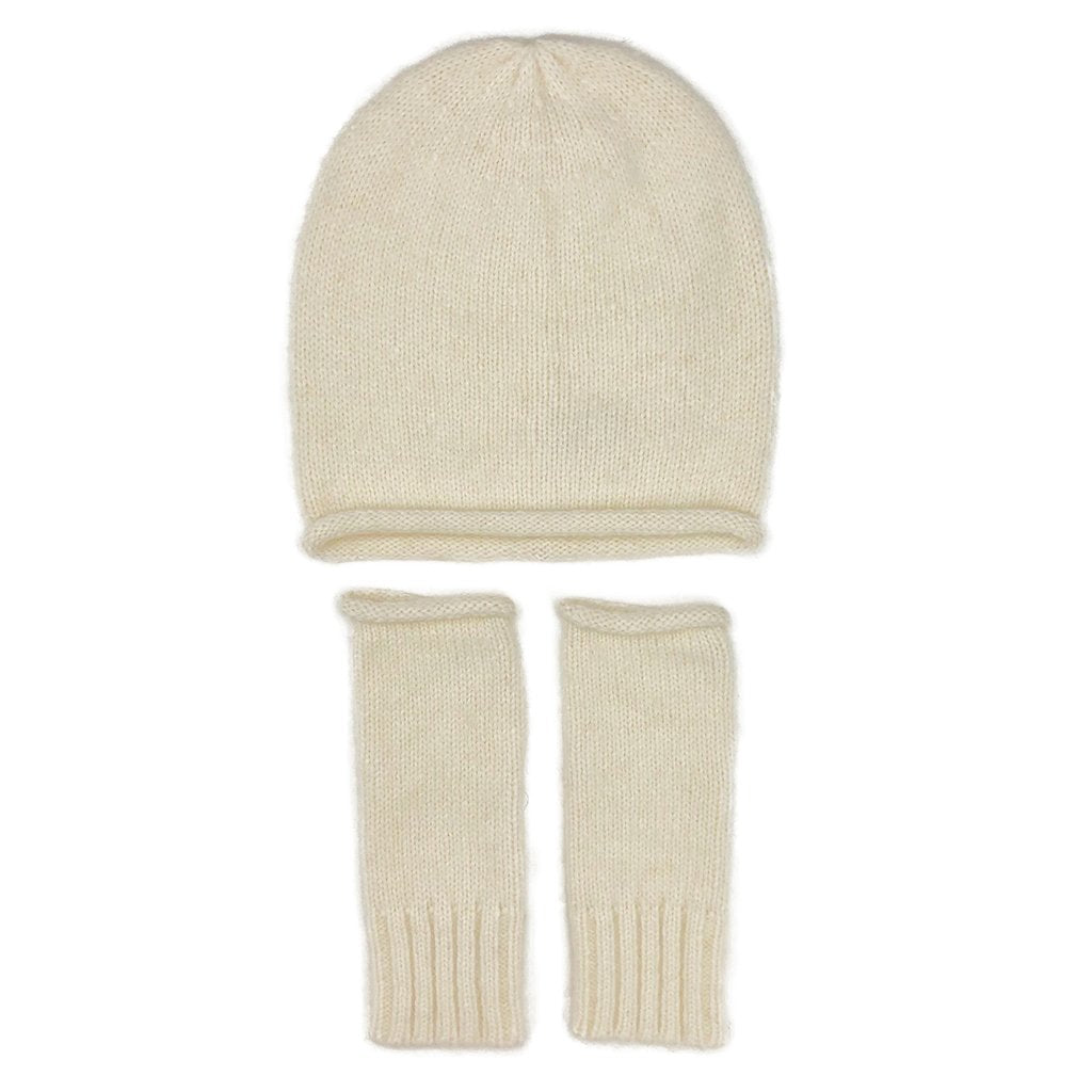 Artisan Knit Alpaca Fingerless Cream Gloves - Hand-Loomed in Peru