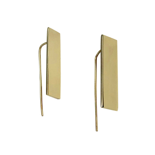 Heritage Bar Earrings | Upcycled Polished Brass | Minimalist Geometric Drops | Cambodia